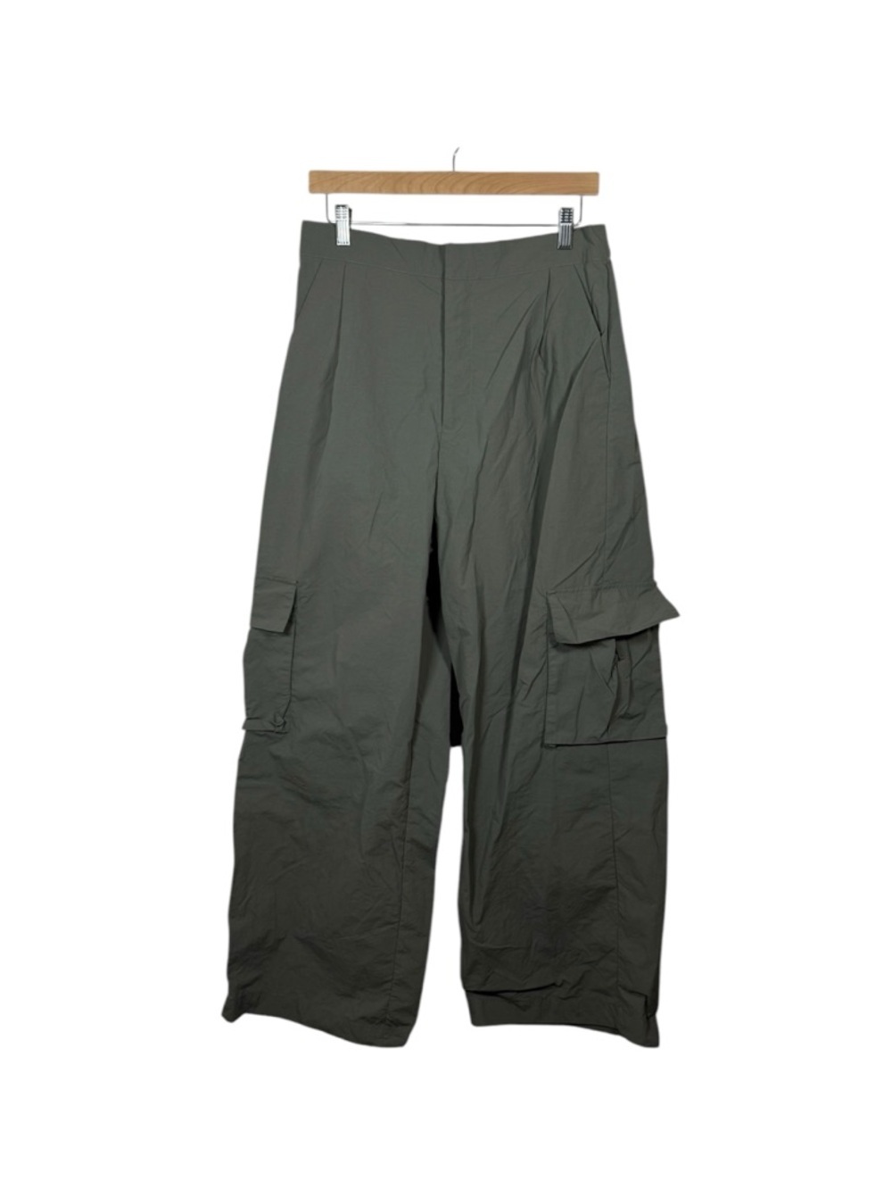 Wilo The Label Olive Nylon Parachute Cargo Pants Wide Leg Utility L